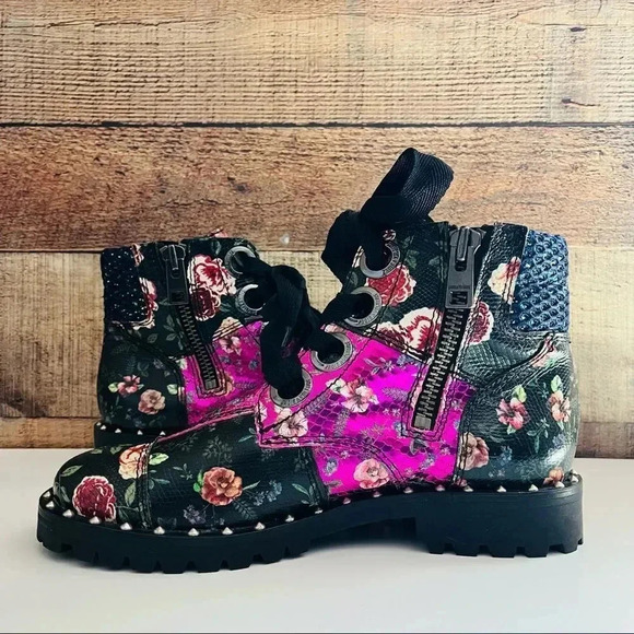 NWT Rare Zadig & Voltaire Black Joe Low Floral Patch Leather Studded Boots - Picture 8 of 12